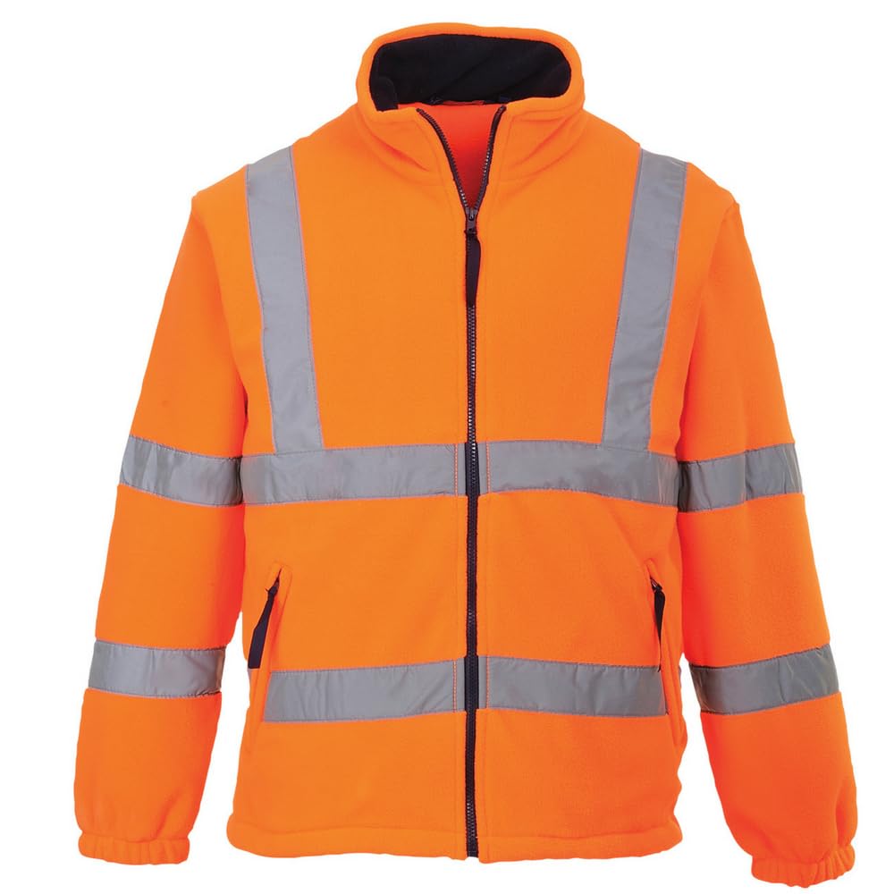 Portwest F300 Hi-Vis Reflective Fleece Jacket with Pockets - CE Certified High Viz Outdoor Safety Workwear, Orange, L