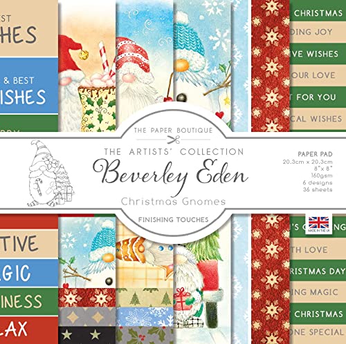 PAPER BOUTIQUE Artists' Collection-Beverley Eden-Christmas Gnomes, Finishing Touches Pad, 8" x 8"