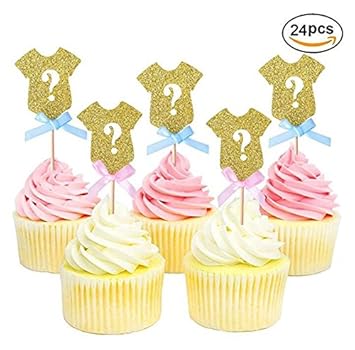 Trendership 24 Pack Glitter Gender Reveal Cupcake Toppers Gender Trendership 24 Pack Glitter Gender Reveal Cupcake Toppers Gender