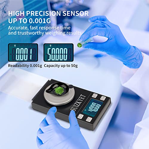 Ultra-High Precision Milligram Scale 50g X 0.001g, MG Reloading Scale with 50g Calibration Weight, Small Pocket Powder Scale for Jewelry Gold Herb 6 Units Coversion and Bright LCD Display