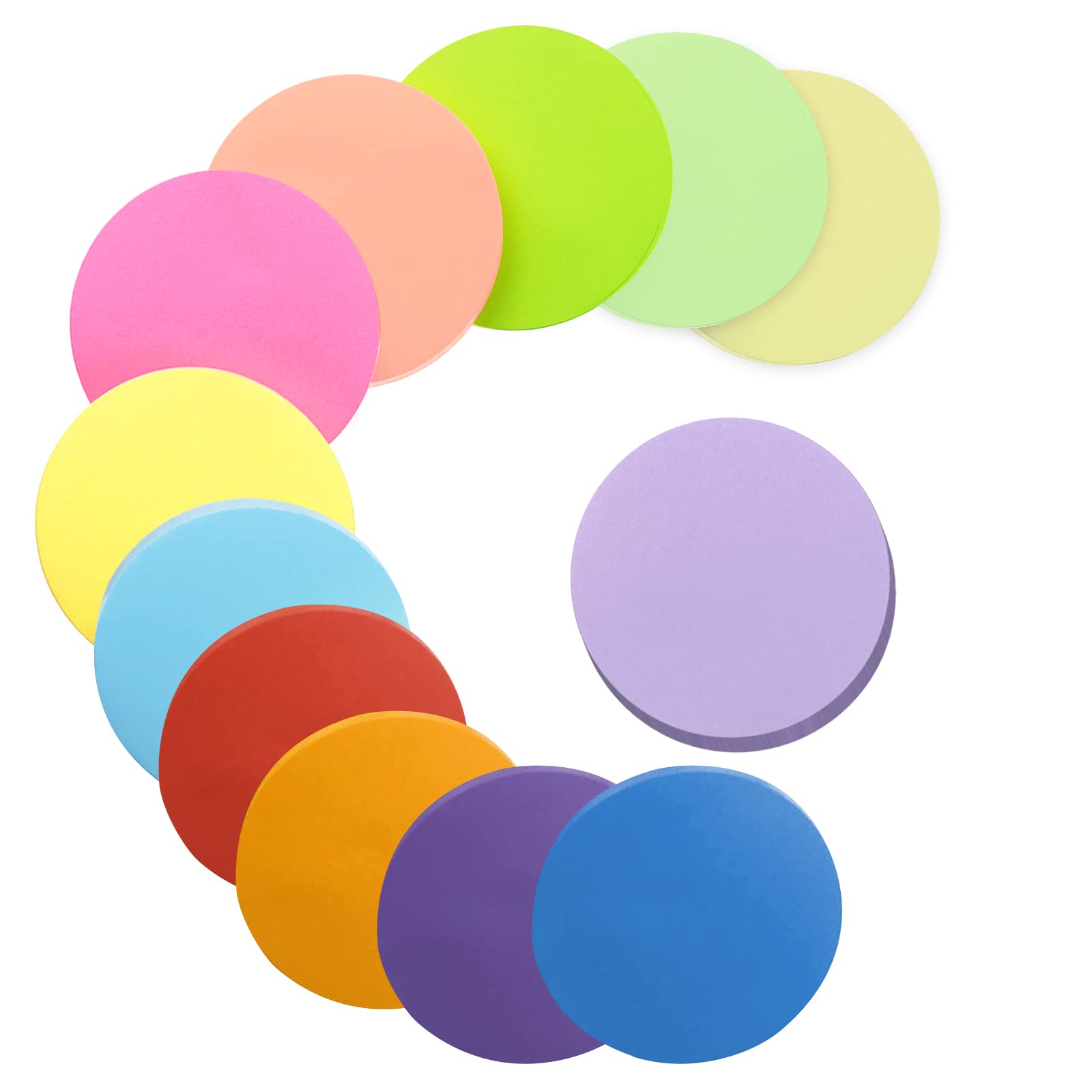 Super Sticky Notes Pad - 600 Sheets, 60x60mm, 12 Colors, Round for Office, Home, School, Refrigerator