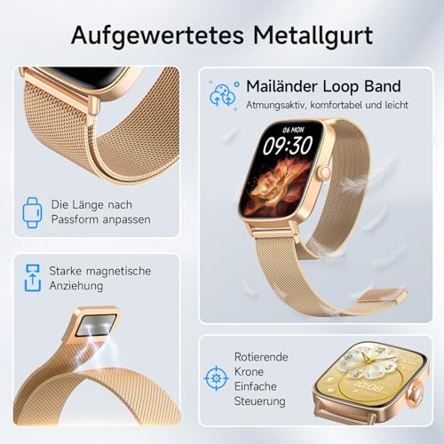 Women's Smartwatch with Phone Function, 1.85 Inch HD Watches with Heart Rate Sleep Monitor SpO2 Pedometer, 110+ Sports Modes, Fitness Watch, IP68 Waterproof Smart Watch Compatible with iOS/Samsung/Android