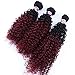 Kinky Curly Synthetic Hair Weave 16 18 20 Inches 3 Bundles Black and Burgundy Ombre Synthetic Hair Extensions