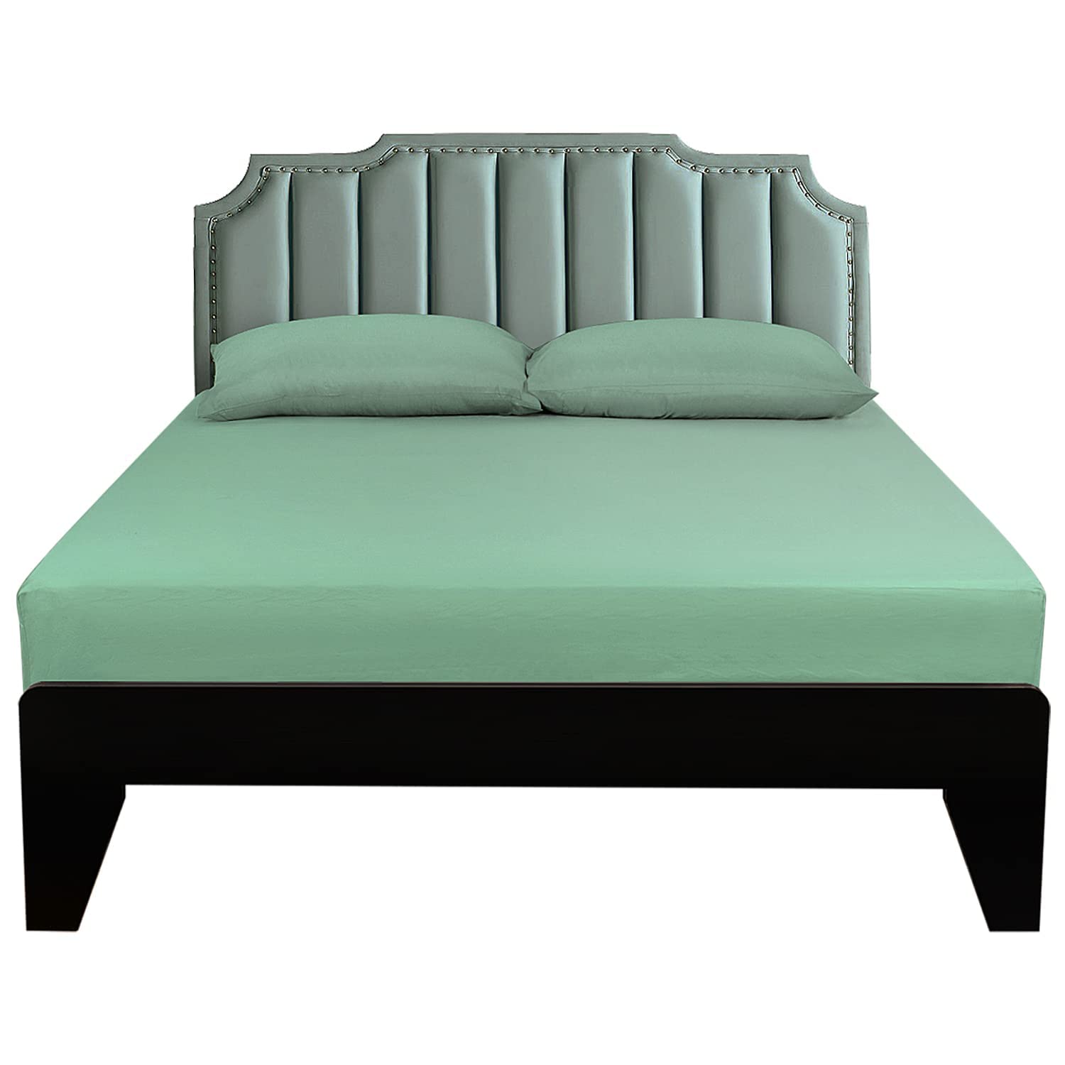 Lirex Fitted Sheets King Size,100% Cotton 300 Thread Count Soft Breathable Deep Pocket up to 12" / 30cm,Light Green — image 1