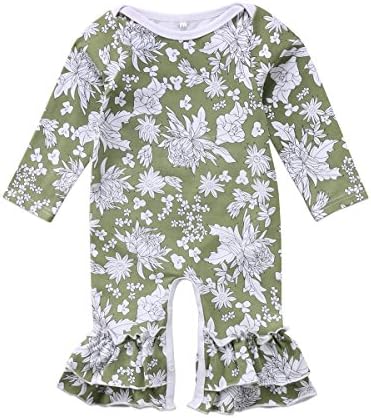 gllive Newborn Infant Baby Girls Floral Bell Bottom Long Sleeves One-Piece Romper Jumpsuit Bodysuit (0-6 M)