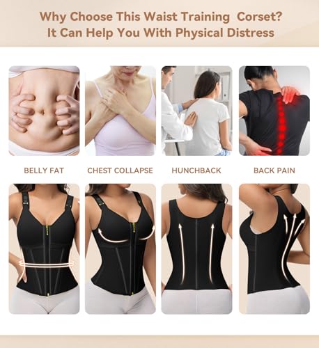 SHAPSHE Waist Trainer Corset for Women Tummy Control Sport Workout Body Shaper Vest for Postpartum Gym Zipper and Hooks