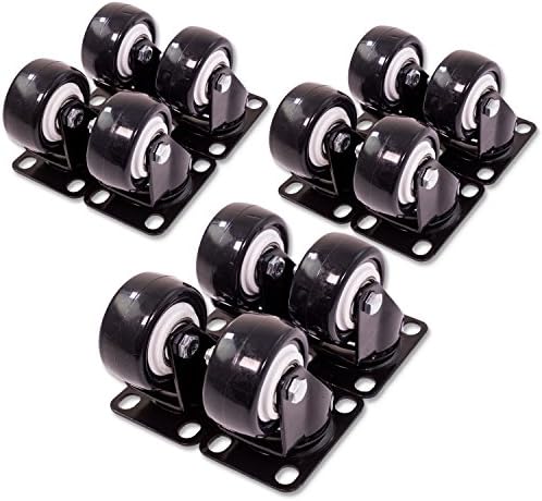 Caster Wheels Rubber Base Swivel Top Plate &amp; Bearing Heavy Duty Pack Black Set of 12 EZE 2 Inch Black Casters Wheels