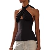 Women Silky Halter Neck Crop Top Sleeveless Crisscross Wrap Tank Top Y2k Summer Slim Fit Backless Cami Top