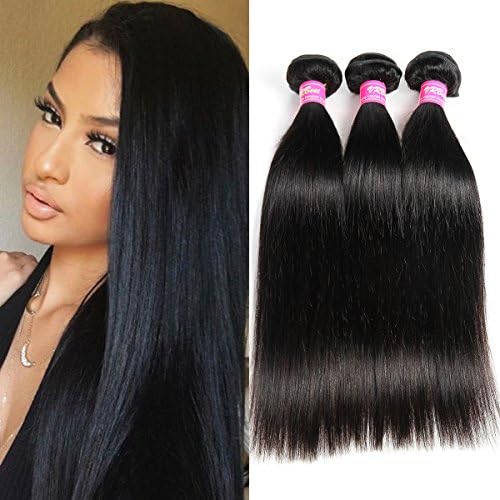 VRBest Hair Brazilian Straight Hair Extensions 4 Bundles 8A Brazilian Virgin Straight Human Hair Bundles 100% Unprocessed Brazilian Straight Hair Weaves Natural Black Color（18 20 22 24）