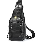 LEBULLBRO Sling Bag for Men Genuine Leather Chest Bag Crossbody Backpack Travel Hiking Outdoor Sports