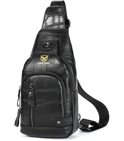 BULLCAPTAIN Leather Men Sling Bag Casual Crossbody Chest Bags Travel Daypack (Black) : Clothing, Shoes & Jewelry