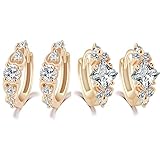 2 Pairs IBLUE Jewelry 18k Gold Cubic Zirconia Stud Earrings, Hypoallergenic, Nickel-free