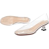 Dystralix Women Clear Low Kitten Heels Pumps Shoes Round Closed Toe Slip On Transparent Sandals Open Peep Toe Chunky Block PVC Heels Crystal Pumps Office Wedding Party Dressy Summer Chic 4-11 M US