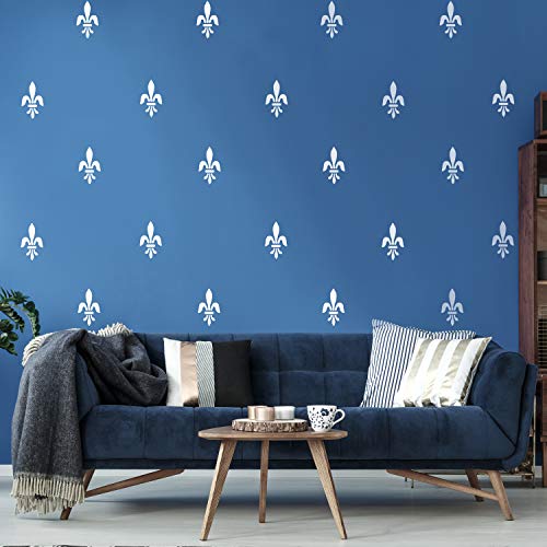 Set of 10 Vinyl Wall Art Decals - Fleur De Lis - 7" x 4" Each - Modern French Decor for Home Apartment Workplace Decor - Mid Century Design for Living Room Bedroom Office Decals (7" x 4" Each, White)
