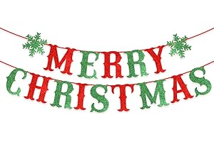 Yahpetes Merry Christmas Banner Red & Green Glittery Christmas Bunting Garland Snowflake Party Supplies Christmas Party Set for Home Outdoor Indoor Holiday Fireplace Mantel