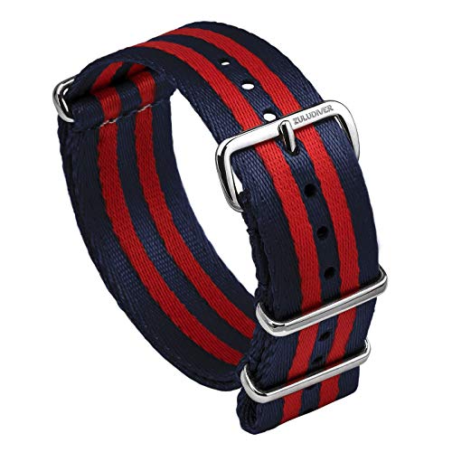 ZULUDIVER Iridescent Standard G10 UK MOD Watch Band, Navy Blue/Red, Polished Buckle, 22mm