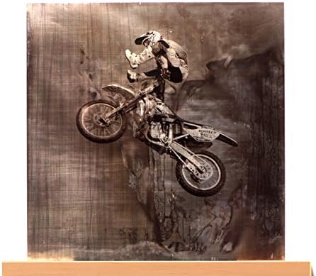 Metal Art: Ride! - Stunt Motorcycle Photo Transfer Metal Artwork on Aged Aluminum 12x12