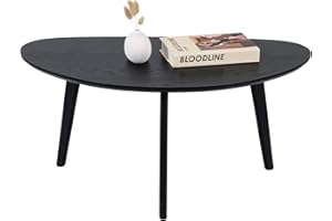 FIRMINANA Small Black Oval Coffee Table for Living Room,Mango Tabletop, Mid Century Modern Coffee Table,Black(33.5inch)