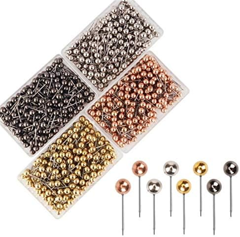 TOPtoper 1000 Pieces Map Tacks Push Pins, 1/8-Inch Round Map Pins Metallic Color Marking Thumbtacks