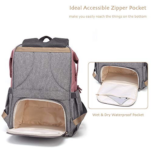 Large Diaper Bag, Dikaslon Stylish Travel Backpack Nappy Bags with Changing Pad and Stroller Straps for Baby Care, Pink and Gray