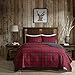 Woolrich Reversible Quilt Set - Cottage Styling Reversed to Solid Color, All Season Lightweight Coverlet, Cozy Bedding Layer, Matching Shams, Oversized Full/Queen, Buffalo Check Red