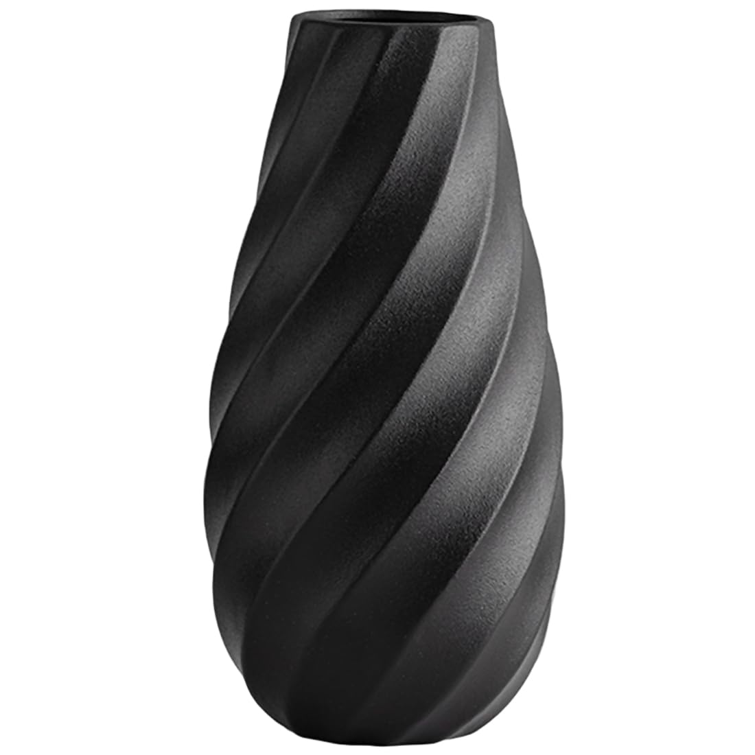 Black Ceramic Flower Vase with Textured Spiral Design, Modern Minimalist Decor for Home, Living Room, or Office - 10 Inch