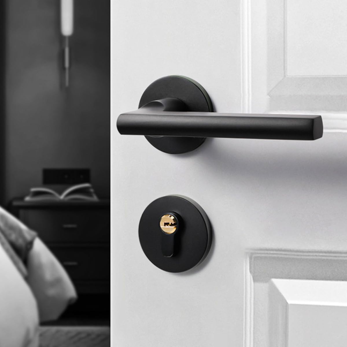 ZONADAH Matt Black Indicator Bolt Lever Door Lock, Complete Set with T-Bar Bathroom Handles, Bathroom Lock, Thumb Turn & Release Set