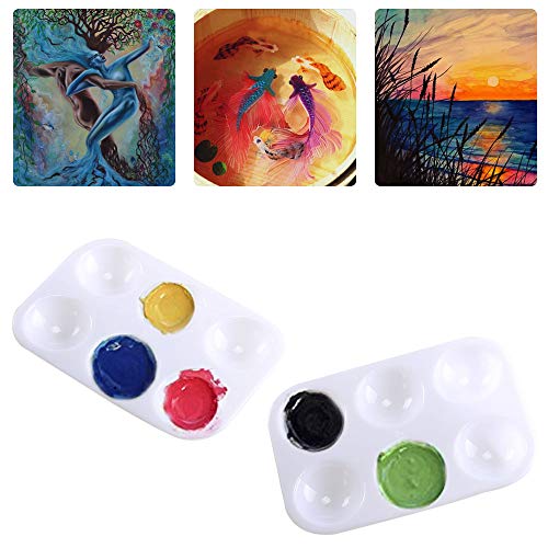 Paint Tray Palette Anpatio Plastic Paint Palette 6 Well Portable Watercolor Oil Acrylic Palette Painting Tray DIY Craft for Kid Professional Artists Pack of 24 White - Thumbnail 2