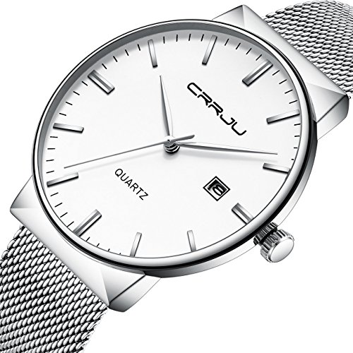 Men's Slim Analog Quartz Watch Minimalist Date Stainless Steel Mesh Belt Waterproof Watches