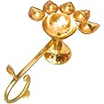 Brass Panch aarti Deepak/Five face aarti/Deepak Diya for Pooja Room/Panch Diya for Daily Pooja use/panchmukhi Diya for Pooja with Designer Curved Handle for Holding,Gold,DE0001