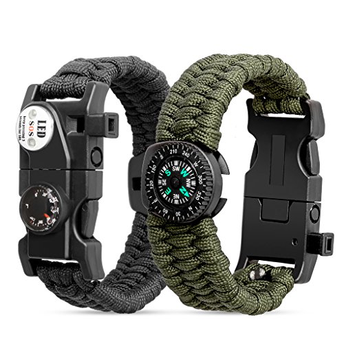 konitee Outdoor Survival Paracord Bracelet With Compass Fire Starter SOS LED Light Emergency Knife Whistle For Hiking Camping Fishing Hunting (B/G) - Thumbnail 7