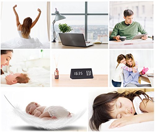 image for Raercodia Night Clock Wood Desk Clock LED Wooden Alarm Clock Night Lig