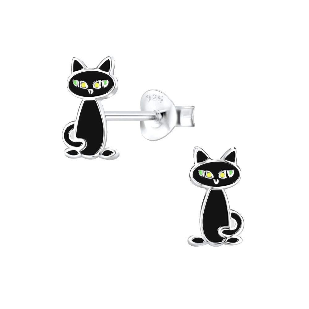 Black Cat Earrings Sterling Silver Stud