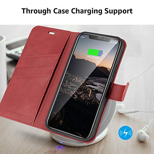 iPhone Wallet Case for iPhone 12/ iPhone 12 Pro Case Cover, [2 Pieces Glass Screen Protector Included], PU Leather Flip Cover with Card Slot Magnetic, Stand Case for iPhone 12 (6.1 Inch), Red