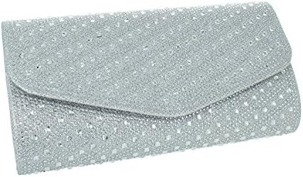 Urban Heels FAITH Ladies Rhinestone Studded Wedding Evening Party Clutch Purse With Chain Strap (Silver)