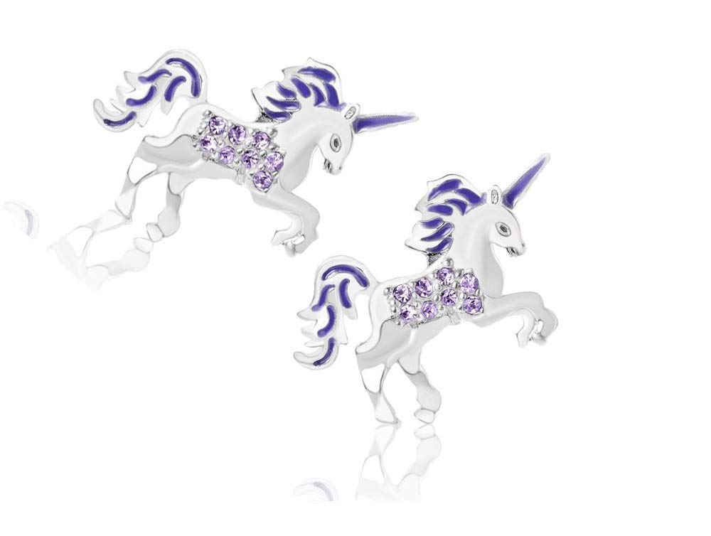MixiuEuro Women Girls Unicorn Stud Earrings, 925 Sterling Silver Cubic Zirconia Purple Unicorn Stud Earrings Jewellery Gift For Girls Child