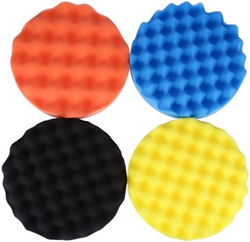 QUIOSS Car Foam Drill Polishing Pad Kit 7 Inch Buffing Pads Car Polisher Pad Kit Soft Wave Foam Waffle Sponge Set (Pack of 4)