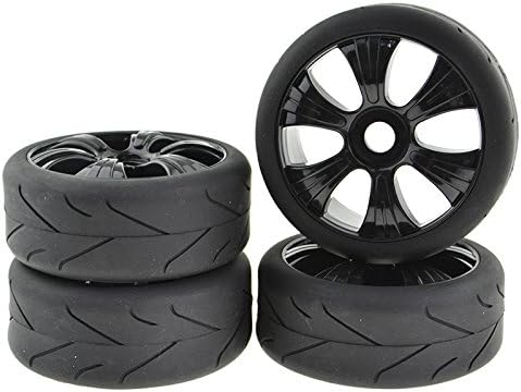 4pcs Wheel Rim&amp;Rubber Tires RC 1:8 Off-Road Tyre Arrow Pattern 17mm Hexagonal Joint Black