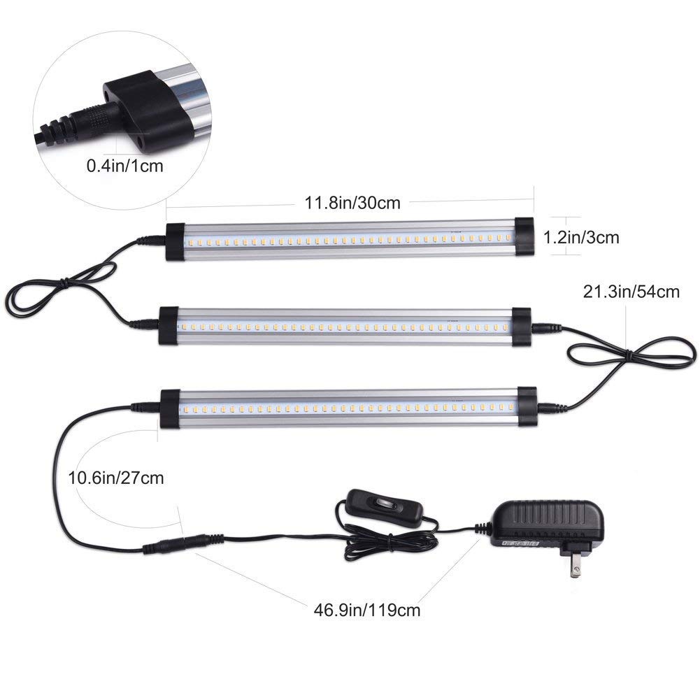LEDGLE LED Under Cabinet Lighting Kit Counter Lights Bar for Closets, 12W 950 Lumens, Warm White 3000K, Accessories Included, 3 Pack