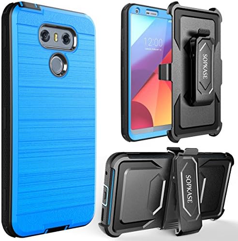 LG G6 Case, SOPKASE with [Built in Screen Protector] Heavy Dual Layer Full-Body Rugged Protection Locking [Belt Swivel Clip] Holster with [Kickstand] For LG G6, Blue