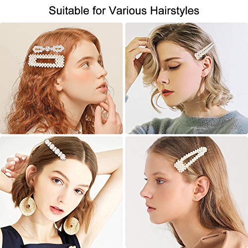 Pearl Hair Clips Pins for Women Girls - 10 pcs Fashion Decorative Hair Accessories Large Bows/Clips/Ties for Birthday Valentines Day Mother's Day Gifts and Party Wedding Daily (Style 1)