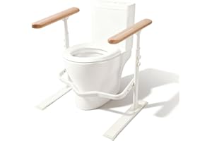 PXNTLA Toilet Safety Rails for Seniors - Toilet Safety Frame with Nighttime Reflective Armrests & Base, 3-Speed Height Adjust