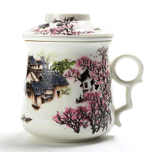 ZOUQILAI Chinese TeaMug with Lid Porcelain Portable Big