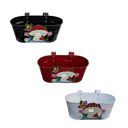 Kraftsplanet Indoor Garden or Balcony Decor Set of 3 Mushroom Design Railing planters with Detachable Hooks.