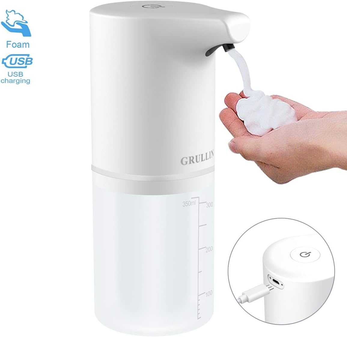 0.25s with Dispenser Soap Foaming Touchless Rechargeable Dispenser,USB Soap Automatic GRULLIN