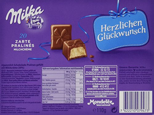 Milka Herzlichen Glückwunsch Milchcrème - Geschenkverpackung mit Pralinen aus Alpenmilch Schokolade - 1 x 110g – Bild 3