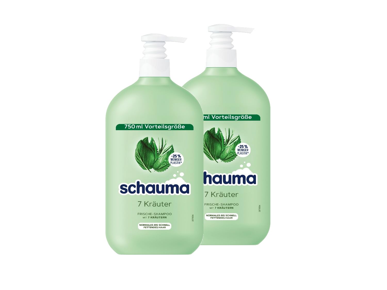 Schauma Schwarzkopf Shampoo 7 Herbs (2 x 750 ml), Hair Shampoo Gives the Hair Structure a Light Freshness, Fresh Shampoo for Normal to Quickly Greasy Hair