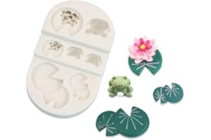 Xidmold Frog Lotus Silicone Mold Sugarcraft Lotus Leaf Fondant Mold Chocolate Candy Molds Lily Pad Cake Cupcake Decorating Baking Mold DIY Polymer Clay Crafting Resin Mold