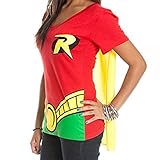 Bioworld DC Comics Robin Juniors Red V-Neck Cape T-Shirt-Red