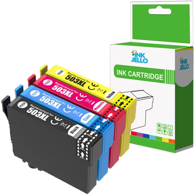 Inkjello Ink Cartridge For Printer, Compatible With Epson XP-5200 XP-5205 WorkForce WF-2960 WF-2960DWF WF-2965DWF Black Cyan Magenta Yellow 503XL (4-Pack)